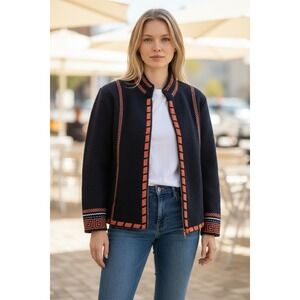 Venario XL Boiled 100% Wool Cardigan Sweater Zip Jacket Classic Ethnic Jacquard